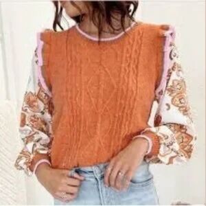 Fate Mixed Materials Sweater with Ruffle Shoulder Size S